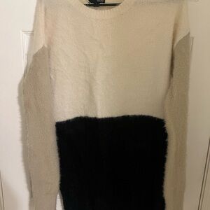 A.N.A. Cream and Black Fuzzy Crewneck Sweater